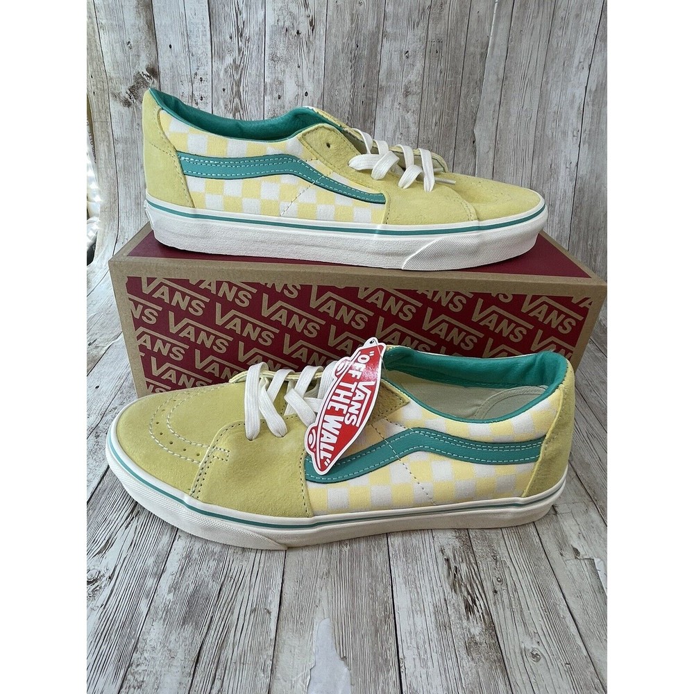 Size 10 - VANS Sk8-Low Checkerboard - Banana Cream “Yellow And Teal Vans”
